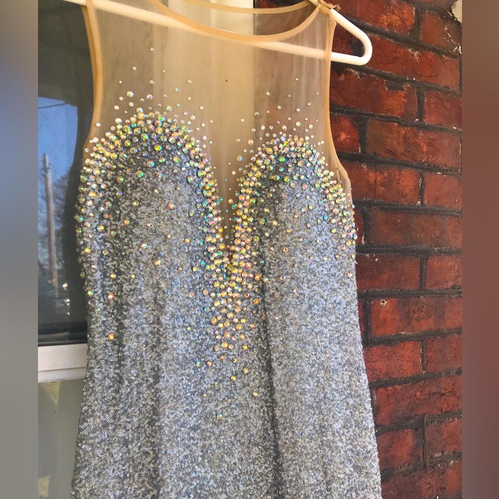 EUC Silver Illusion Neckline Gown